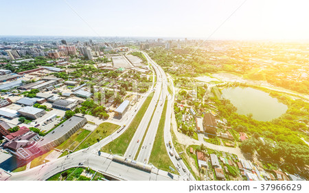 Aerial city view with crossroads and roads, houses 37966629