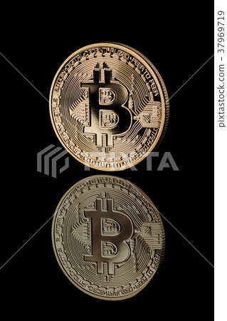 Gold Bitcoin Coin on black background. Gold Bitcoin Coin on black background. 37969719