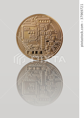Gold Bitcoin Coin on a gray background Gold Bitcoin Coin on a gray background 37969721