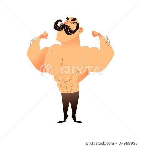 Cartoon muscular man with a mustache. Funny Cartoon muscular man with a mustache. Funny 37969955