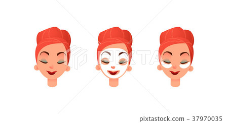 Beautiful women s faces. Girl with purifying mask 37970035