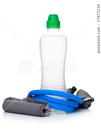 Bottle of sport energy drink with resistance band 37973234