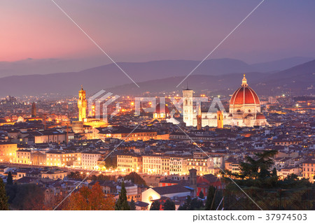 Famous view of Florence at night, Italy 37974503