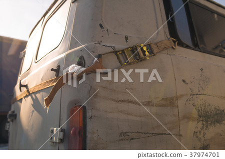 Vintage ussr car truck on petrolium station with Vintage ussr car truck on petrolium station with 37974701