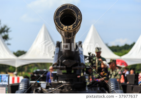 Green cannon of Thai army showing in Children day in Phuket, Thailand 37977637