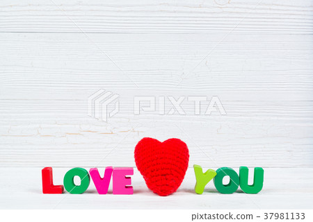 Valentine card with Love you text and red heart Valentine card with Love you text and red heart 37981133