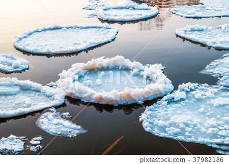 ice floes in a river during a spring ice drift 37982186