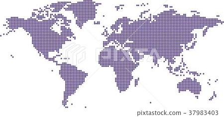 Violet circle shape world map on white background. 37983403