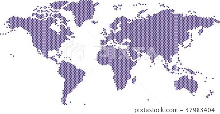 Violet circle shape world map on white background. 37983404