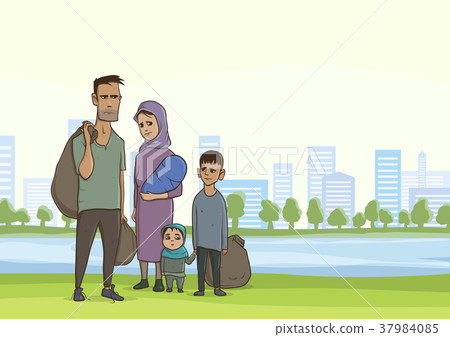 Family homeless or refugees, a man and a woman 37984085