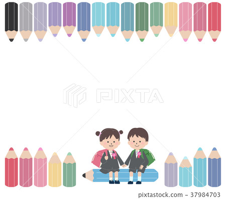 Elementary school students with colored pencils 37984703