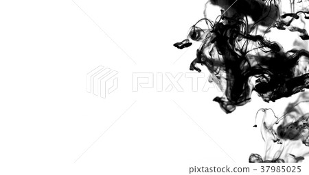Close up black colored drop in water Close up black colored drop in water 37985025