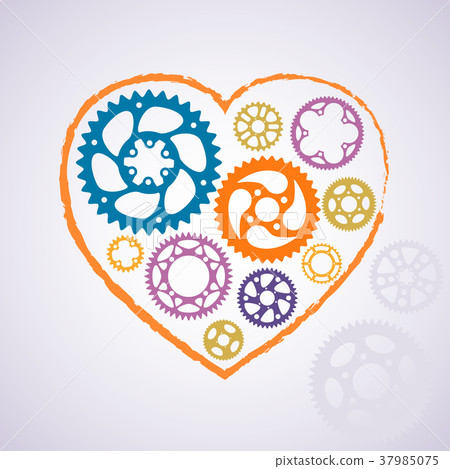 Colorful silhouette valentine heart postcard. 37985075