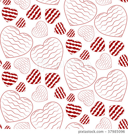 Seamless pattern with doodle wavy hearts - Stock Illustration [37985096 ...