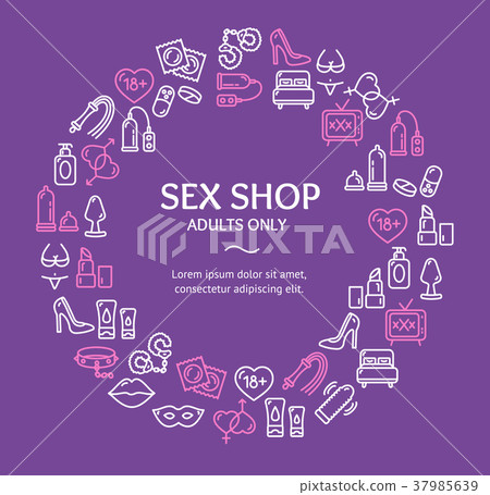 Sex Shop Round Design Template Line Icon Concept Sex Shop Round Design Template Line Icon Concept 37985639