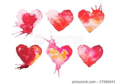 Watercolor painted red heart hand drawn 37986041