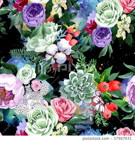 Bouquet flower pattern in a watercolor style. Bouquet flower pattern in a watercolor style. 37987031