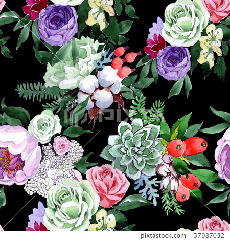 Bouquet flower pattern in a watercolor style. Bouquet flower pattern in a watercolor style. 37987032