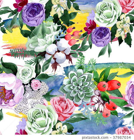 Bouquet flower pattern in a watercolor style. 37987034