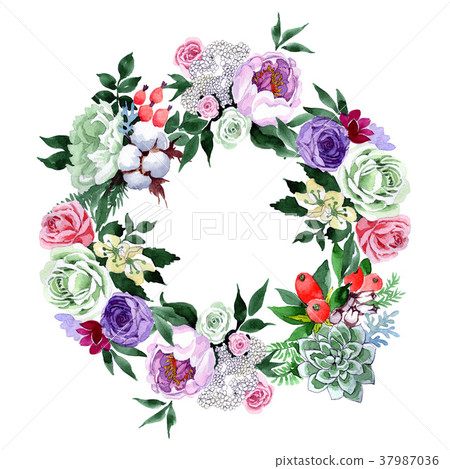 Bouquet flower wreath in a watercolor style. 37987036