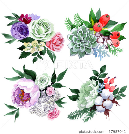 Bouquet flower in a watercolor style isolated. Bouquet flower in a watercolor style isolated. 37987041