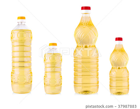 Bottles of sunflower oil isolated on white Bottles of sunflower oil isolated on white 37987883