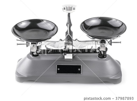 Gray Laboratory scales on white background. 37987893