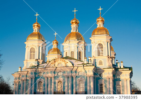 evening view of Nikolsky Cathedral on blue sky evening view of Nikolsky Cathedral on blue sky 37988395
