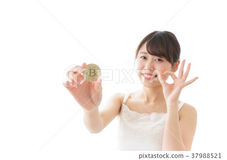 Women with bitcoins and virtual currency Women with bitcoins and virtual currency 37988521