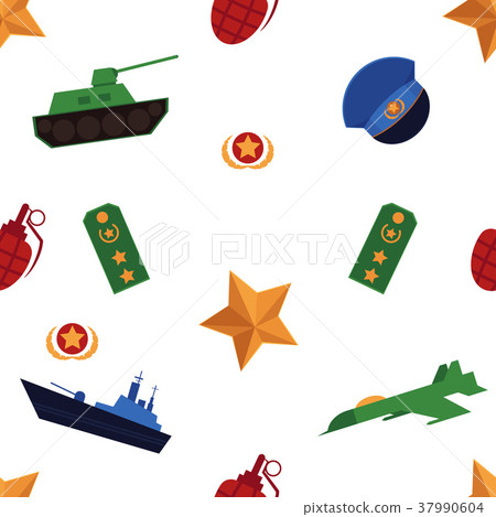 Seamless pattern with flat army, military objects Seamless pattern with flat army, military objects 37990604