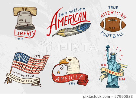 native american set. old, labels or badges for 37990888