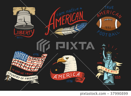 native american set. old, labels or badges for 37990899