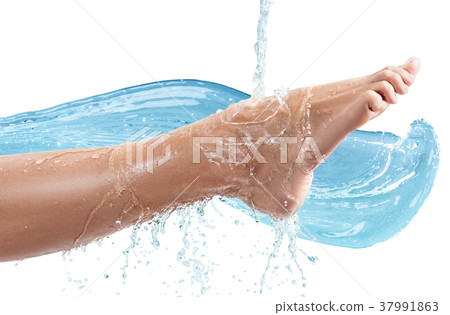 Sensual female leg in clean water splashes and Sensual female leg in clean water splashes and 37991863