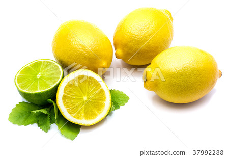 Fresh mixed citrus isolated on white Fresh mixed citrus isolated on white 37992288