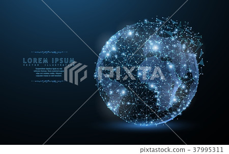 Globe. Polygonal wireframe mesh icon with crumbled Globe. Polygonal wireframe mesh icon with crumbled 37995311