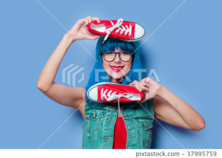 Girl in red with heart shape box for Valentine 37995759