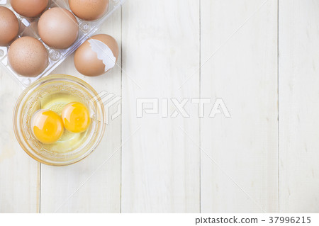 Group of egg on plastic with two egg in bowl and  37996215