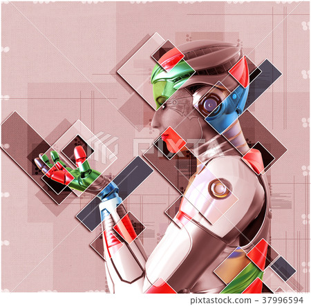 Female cyborg in collage style 3d illustration Female cyborg in collage style 3d illustration 37996594