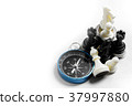 Chess and navigation compass on chessboard in conc 37997880