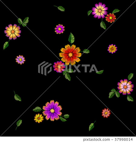 Bright flower embroidery colorful seamless pattern Bright flower embroidery colorful seamless pattern 37998014