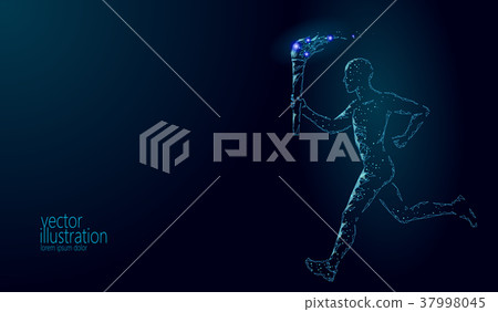 Torchbearer hold fire torch athlete run low poly 37998045