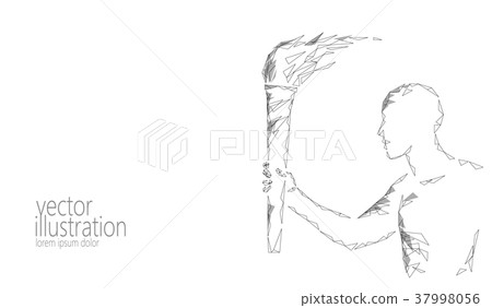 Torchbearer hold fire torch athlete run low poly 37998056