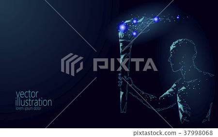 Torchbearer hold fire torch athlete run low poly 37998068