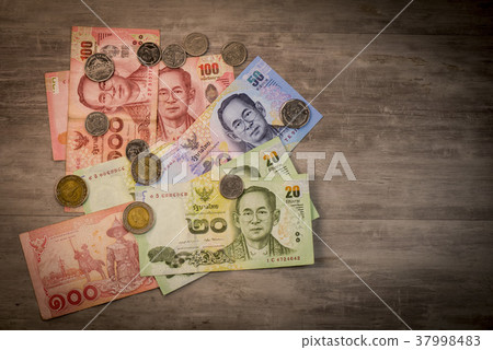 Thai money banknotes closeup background, Thailand money for business Thai money banknotes closeup background, Thailand money for business 37998483