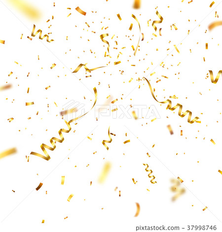 Christmas golden confetti with ribbon. Falling 37998746