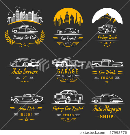 Vector Set of Vintage Car Badges and Sign 37998776