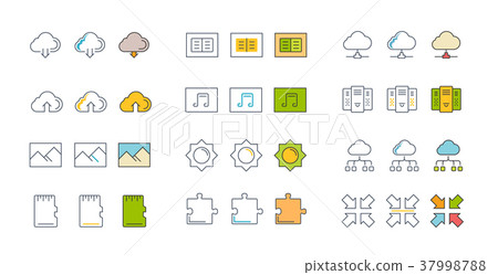 Set Vector Flat Line Icons Cloud Service Set Vector Flat Line Icons Cloud Service 37998788
