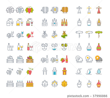 Set Vector Flat Line Icons Grape 37998866
