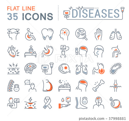 Set Vector Flat Line Icons of Ill 37998881