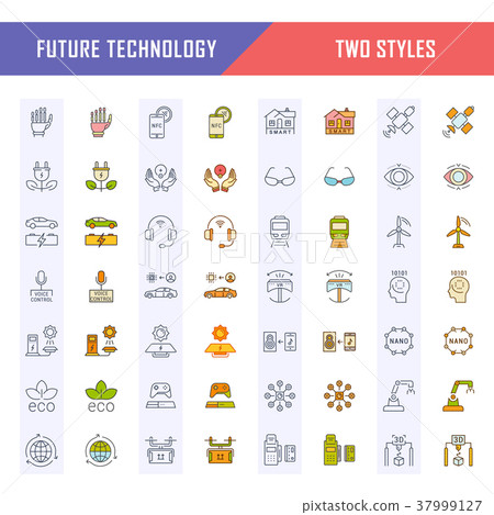 Set Vector Flat Line Icons Future Technology Set Vector Flat Line Icons Future Technology 37999127